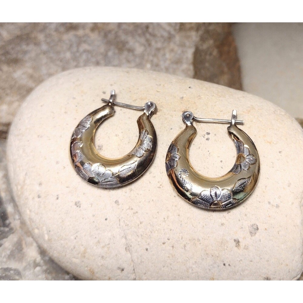 24KT Gold Over Sterling Floral Hoop Earrings - Gold - Picture 11 of 11